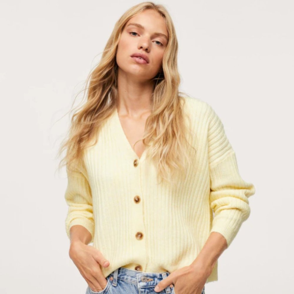 Mango Ribbed Knit Cardigan